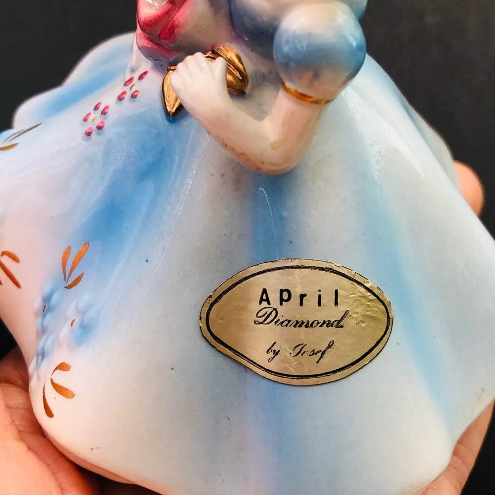 Vintage Josef Originals Blue Dress Girl Doll Figurine April Birthstone Birthday - Picture 8 of 8